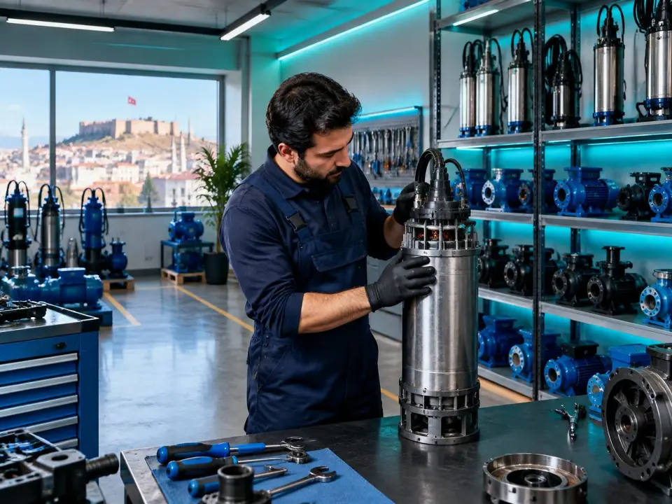 Servis atölyesinde dalgıç pompa bakımı